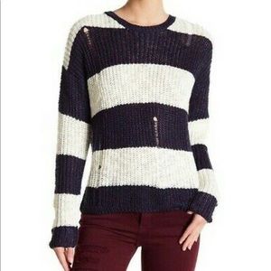 Cotton Emporium Women's XS Distressed Striped Sweater Blue Ivory Nordstrom